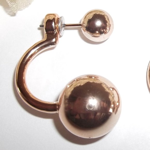 Rose Gold Earring Ear Jacket Peek A Boo Style Edgy Modern Woman Unique Set C551 - Picture 5 of 6